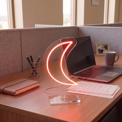 Crescent Moon Mini Neon Sign in Red Color