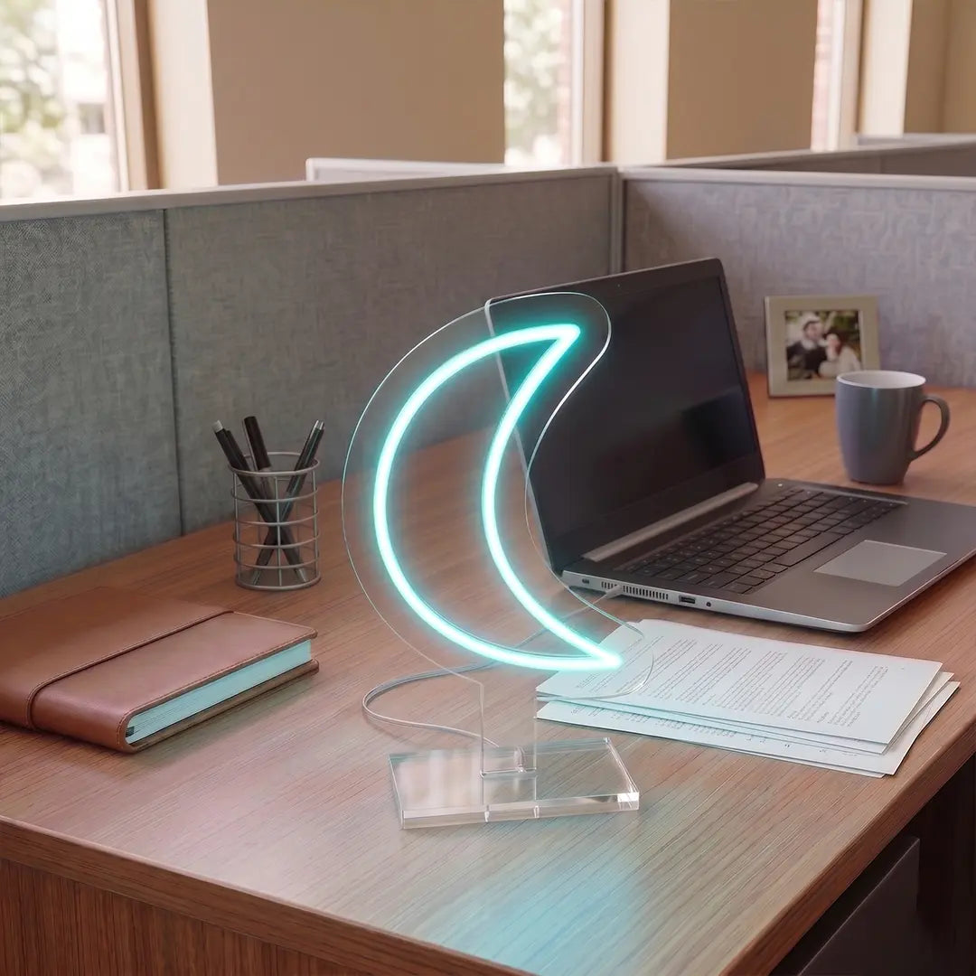 Crescent Moon Mini Neon Sign in Iceblue color