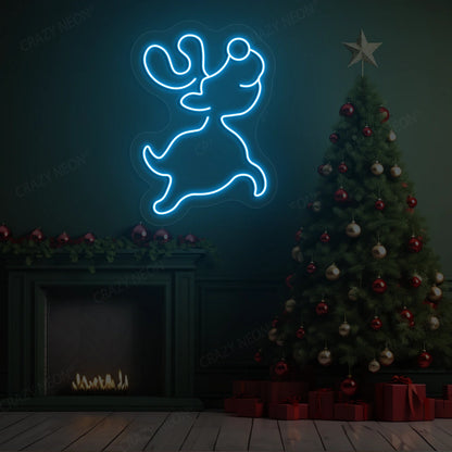 Prancing Reindeer Neon Sign | ice Blue