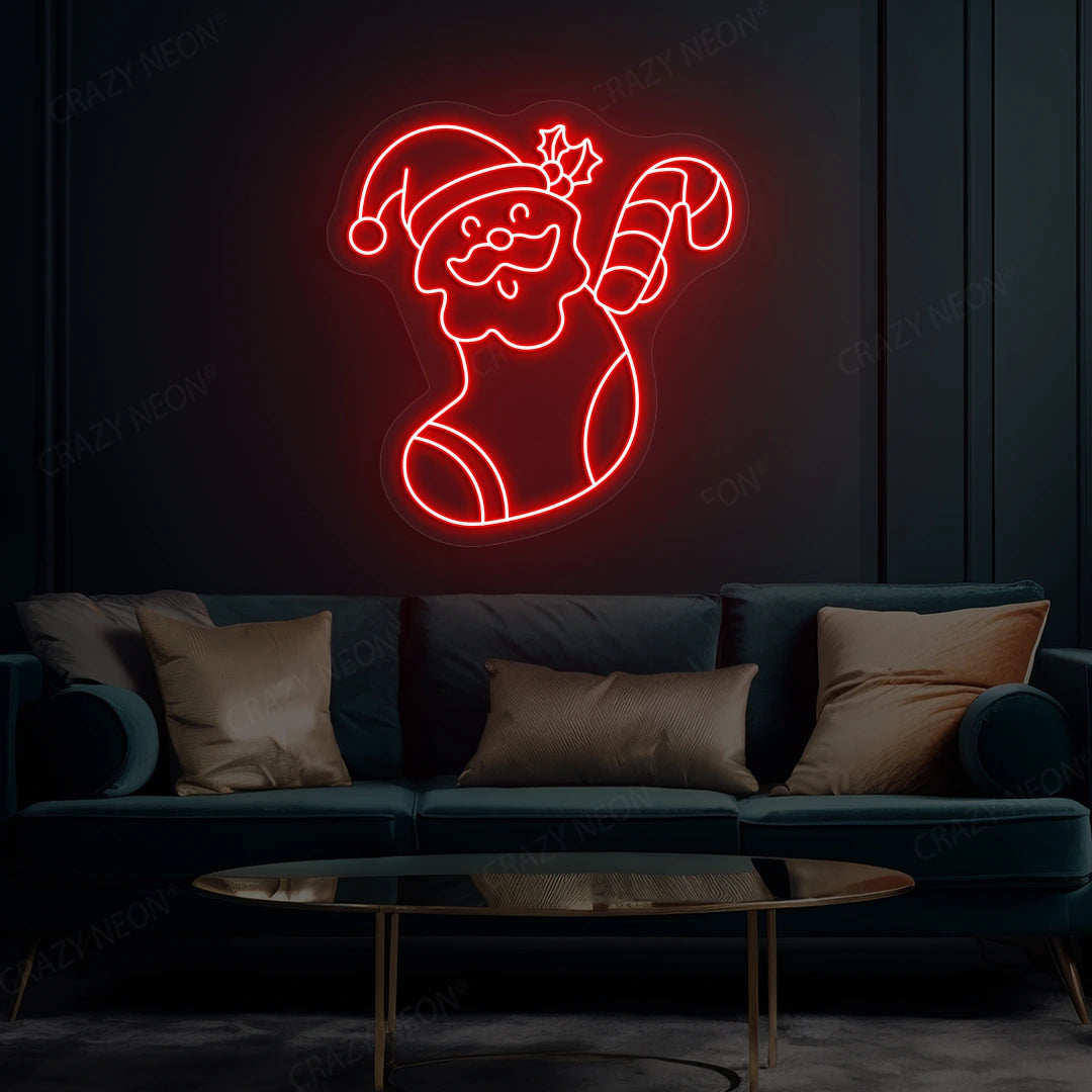 Santa Surprise Stocking Neon Sign | Red 