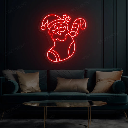 Santa Surprise Stocking Neon Sign | Red 