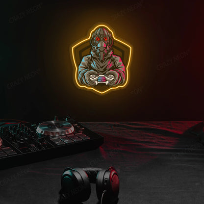 Gas Mask Soldier Gamer Neon Artwork in orange color
