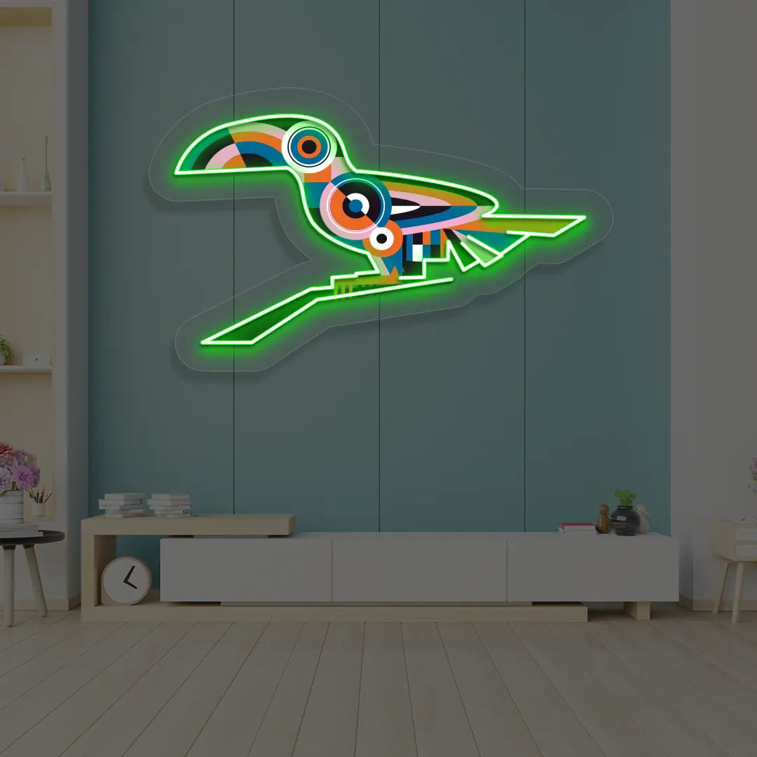 Toucan Harmony Abstract Neon Artwork Sign in Green Color