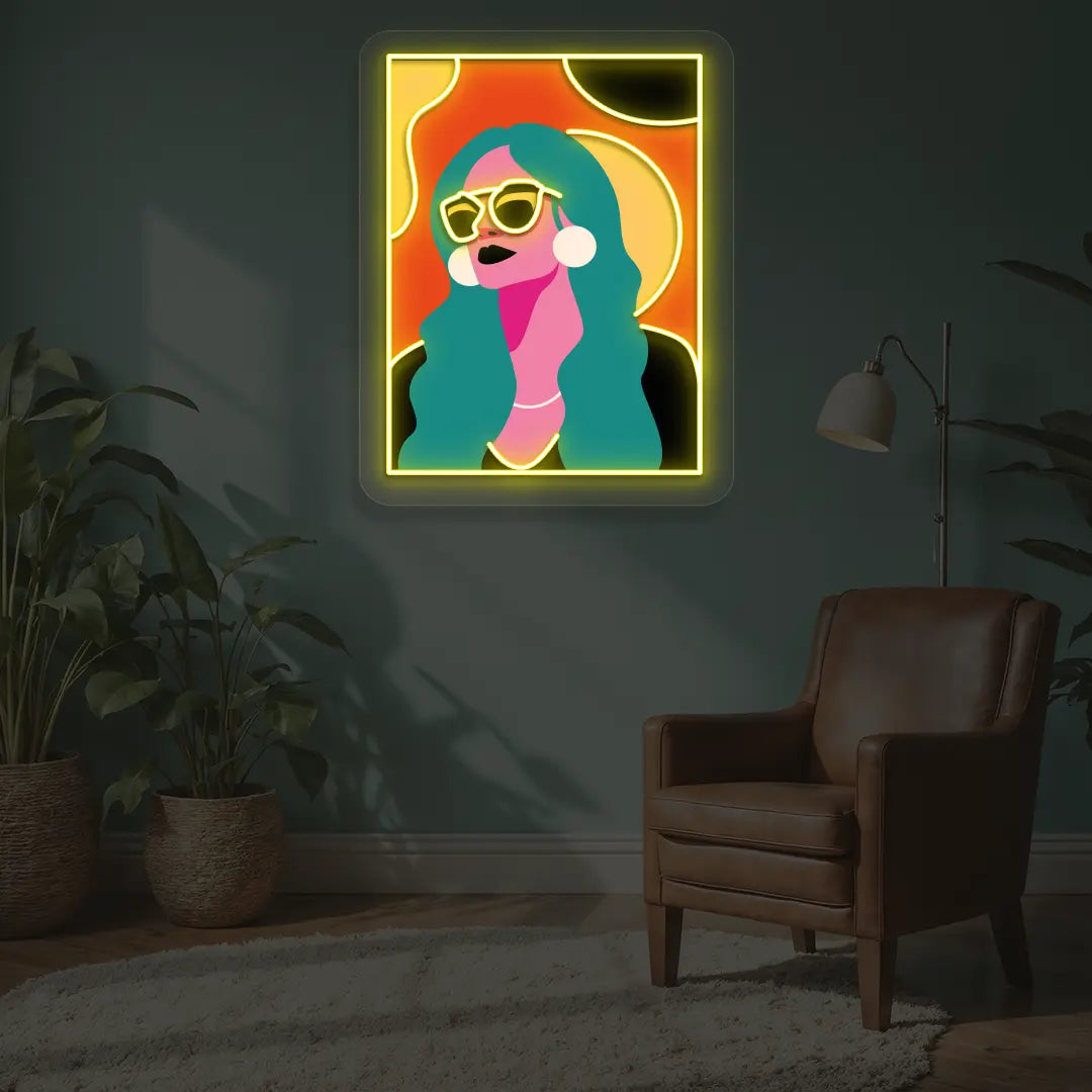 Chic Diva Neon Artwork in Yellow color