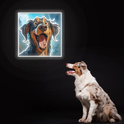 Happy Australian Shepherd Portrait Neon Artwork in warmwhite