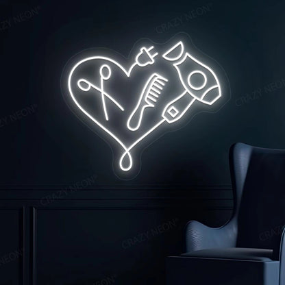 Hair Dryer Combs Clippers Heart Neon Sign | White 