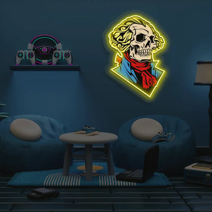 Washington Skull Neon Artwork in yellow color