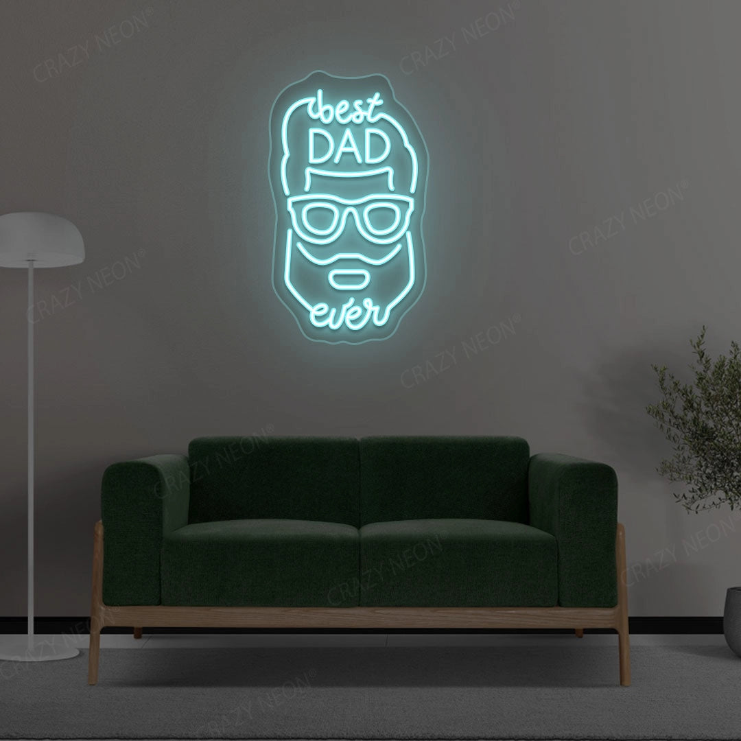 Best Dad Ever With Face Neon Sign | Iceblue
