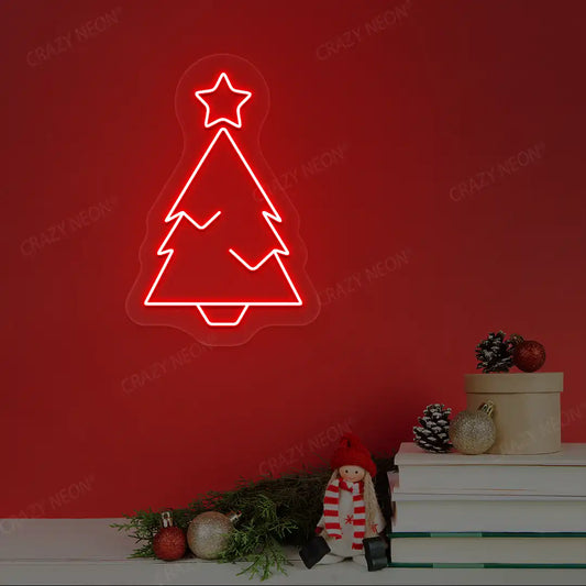 Star-Top Minimal Christmas Tree Neon Sign | Red