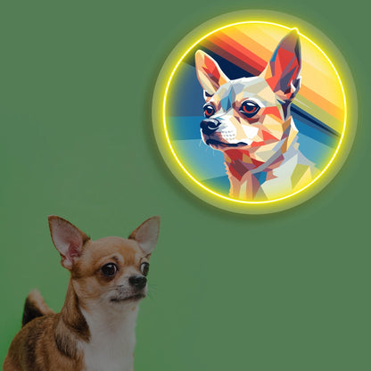 Retro Portrait Chihuahua Neon Artwork in Yellow Color