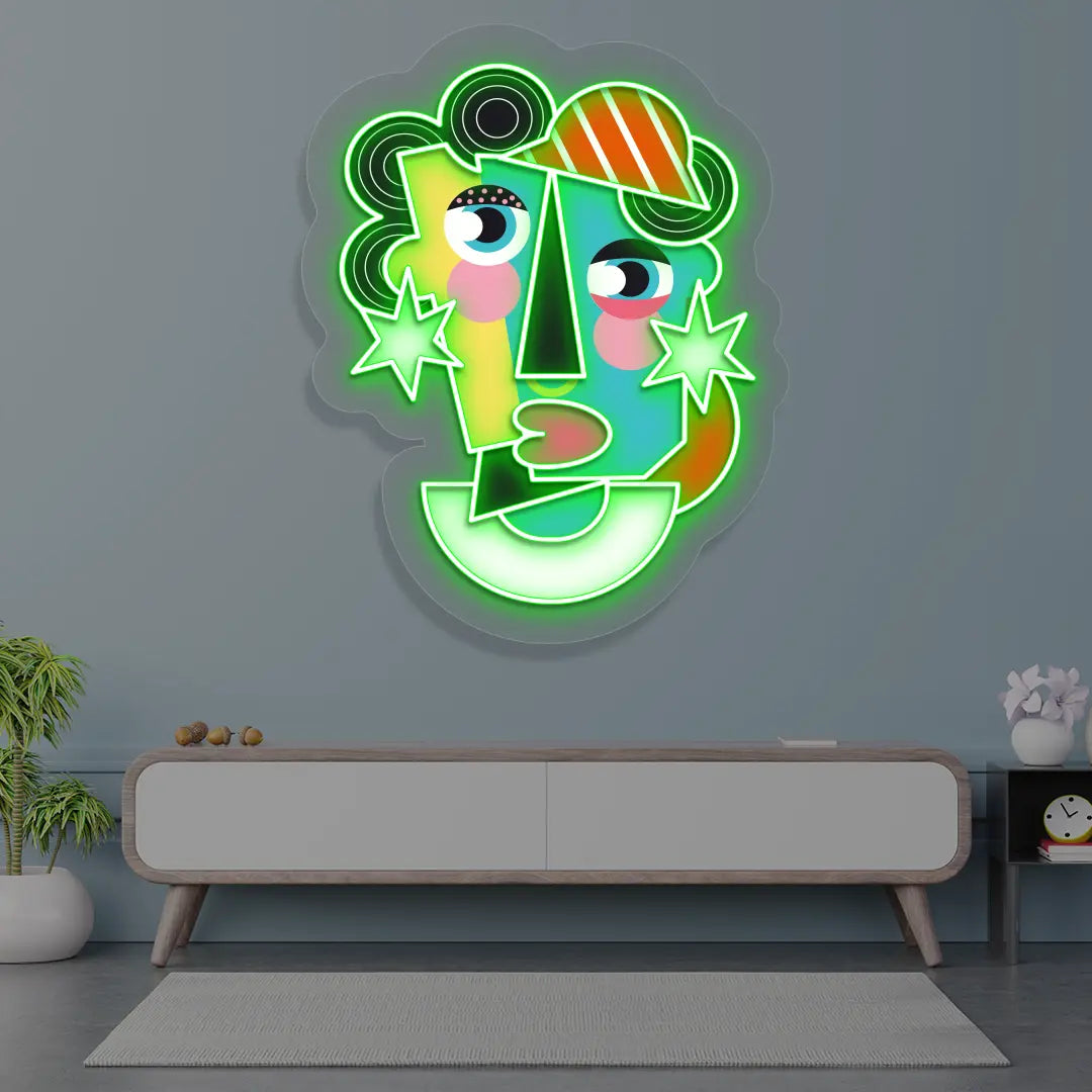 Radiant Mask Abstract Neon Artwork Sign in Green color