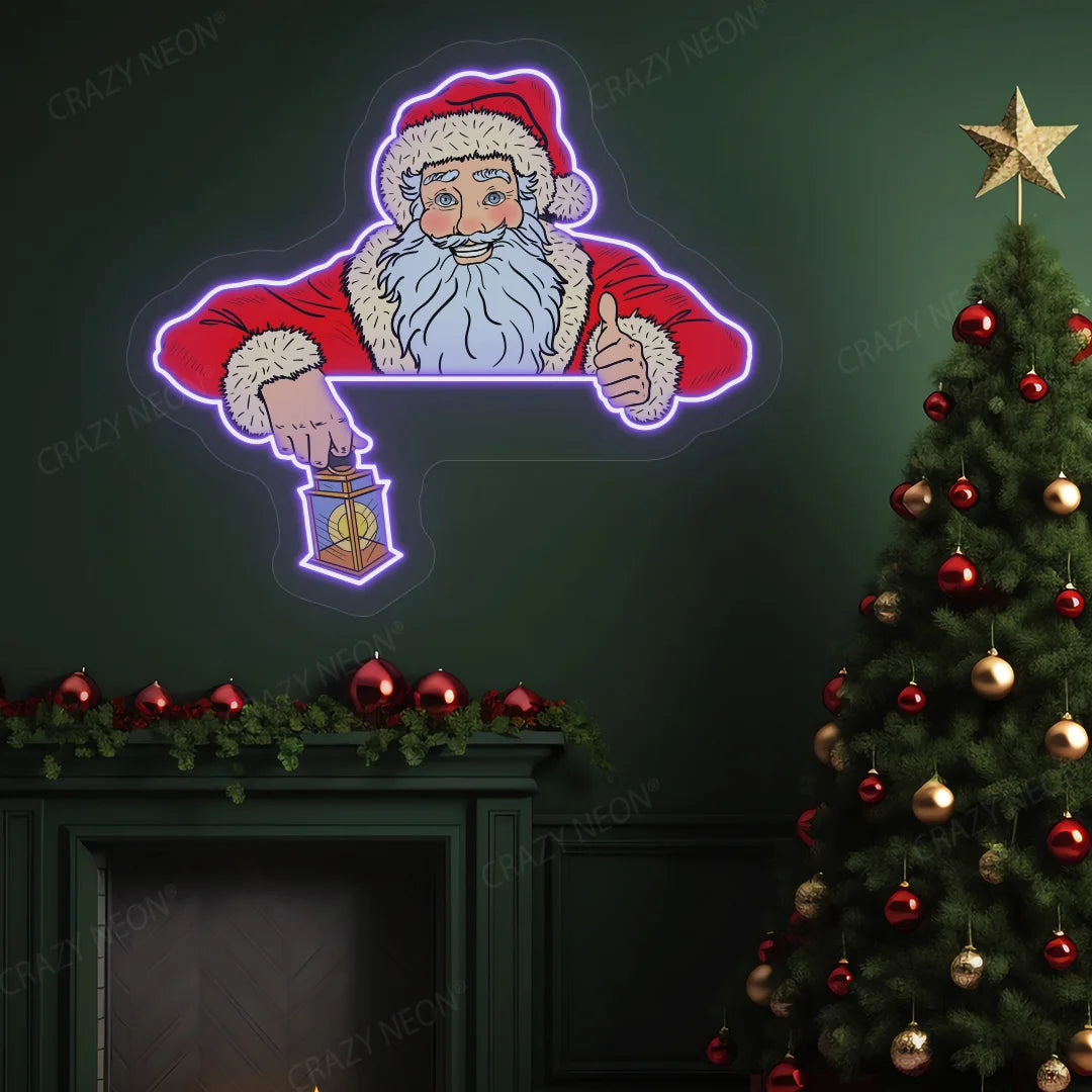 Santa Claus With Lamp Neon Artwork | purple