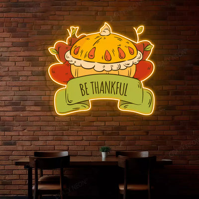 Be thankful apple pie neon sign in orange