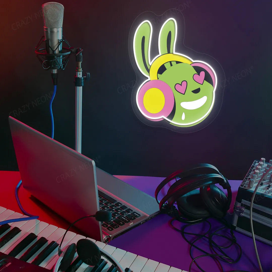 DJ Bunny Neon Artwork | White
