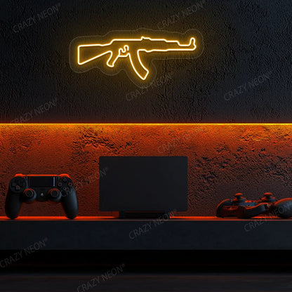 AKM Gaming Gun Neon Sign in Orange color