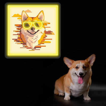 Cool Shades Corgi Neon Artwork in yellow Color