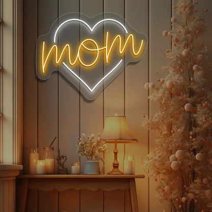 Mom Heart Neon Sign in Orange color