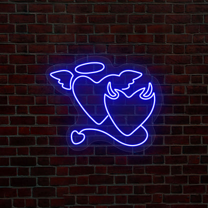 Angel And Devil Heart Neon Sign