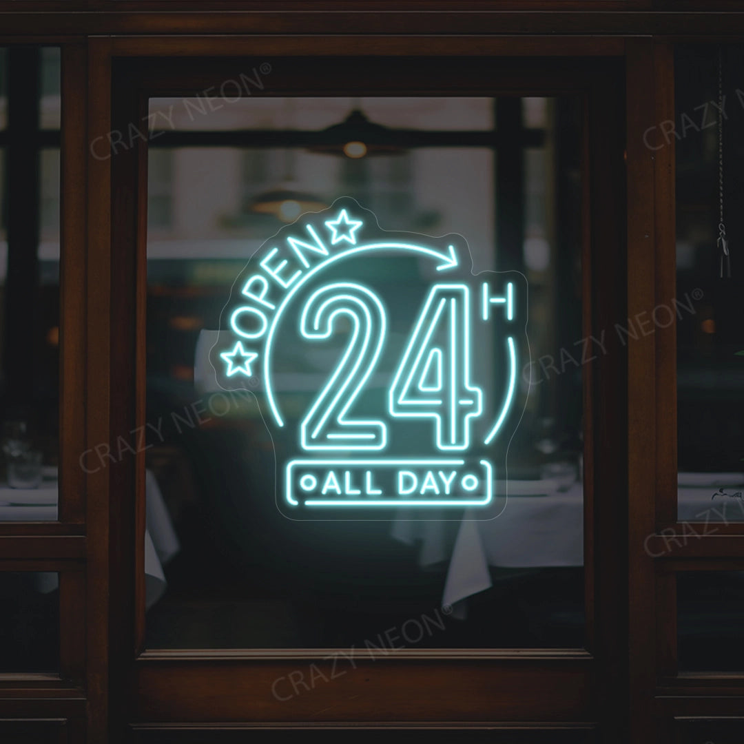 Open 24 Hours All Day Sign | Iceblue