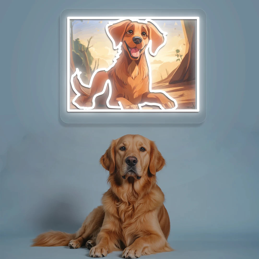 Golden Retriever Portrait Neon Artwork in White color