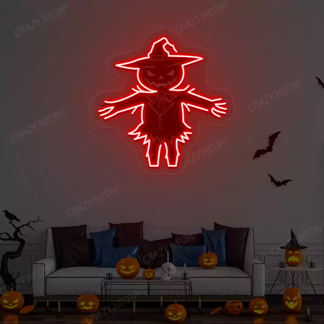 Haunted Scarecrow Neon Artwork | Red