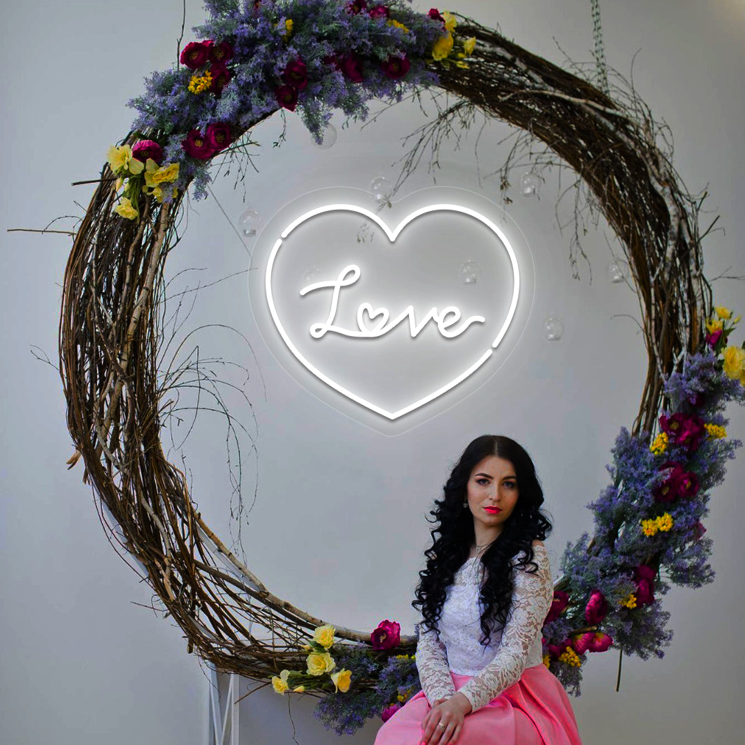 Heartfelt Love Neon Sign in White color