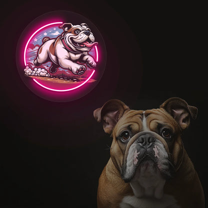 Zoomies Bulldog Run Neon Artwork in Pink color