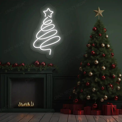 Spiral Christmas Tree Neon Sign | White