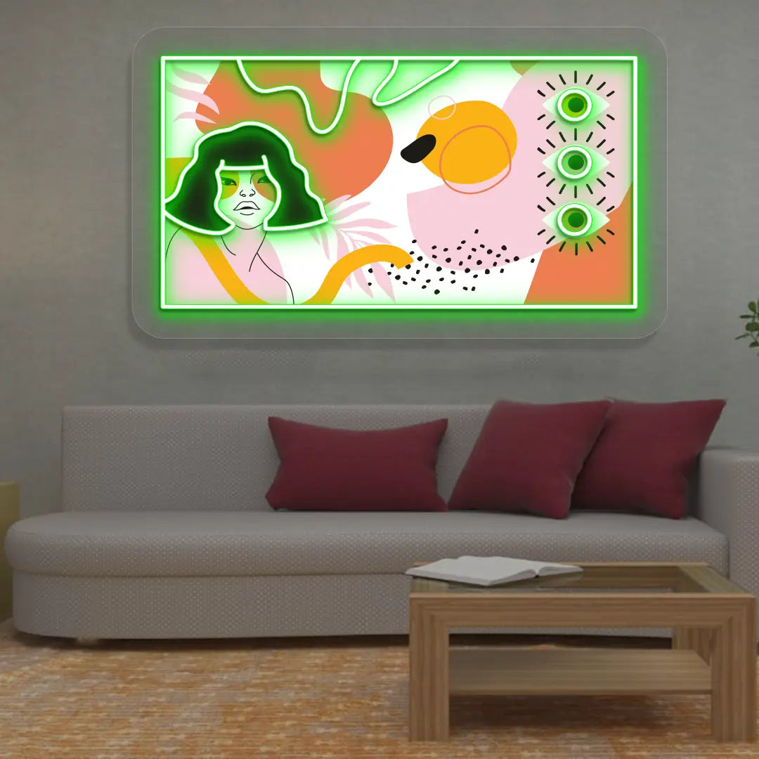 green abstract canvas Neon Artwork Sign mounted on a wall