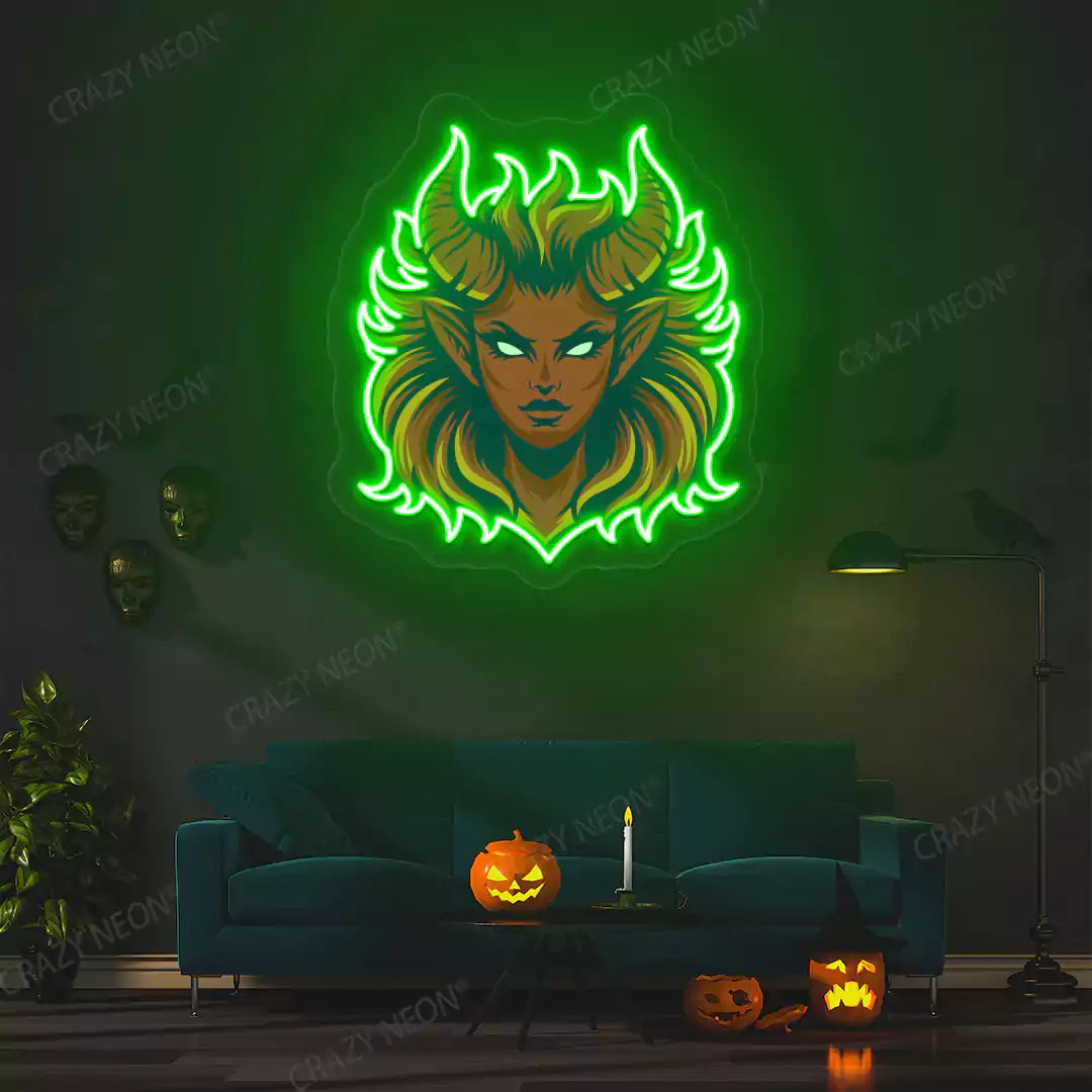 Fiery Demon Mane Neon Artwork | Green