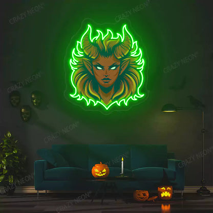 Fiery Demon Mane Neon Artwork | Green