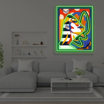 Pharaonic Abstract Neon Artwork Sign in Green Color