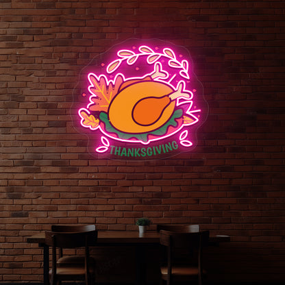 Thanksgiving roast turkey neon sign in pink