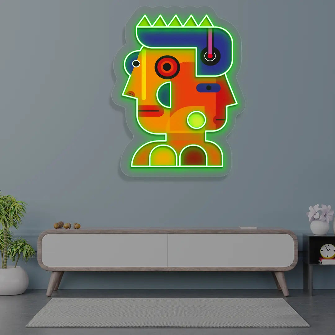 Prism Face Abstract Neon Artwork in Green color