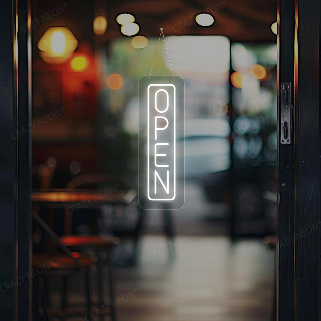 Vertical Open Neon Sign | White