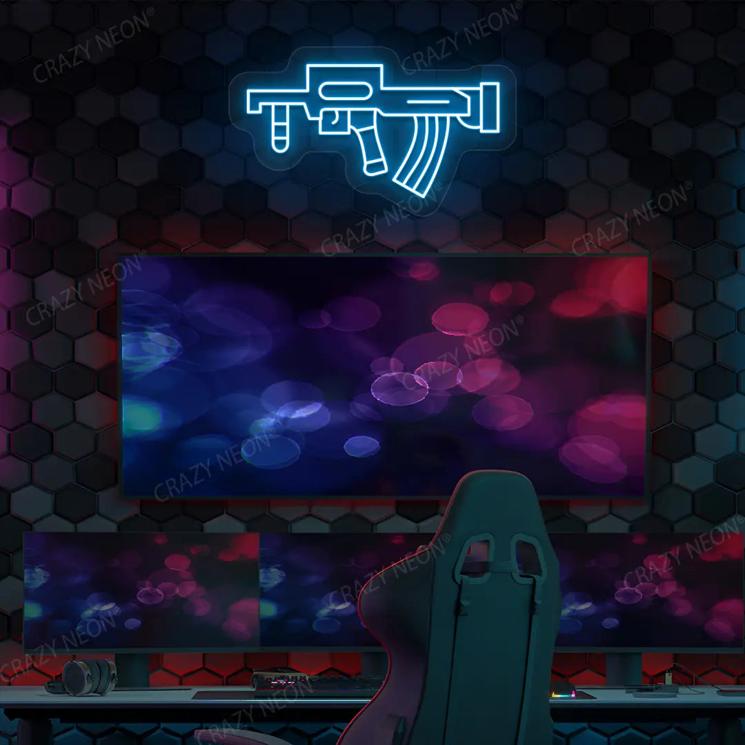 Groza Gaming Gun Neon Sign in iceblue color
