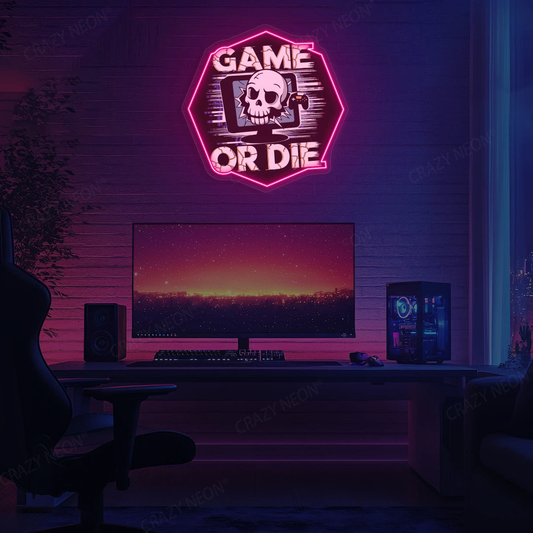 Game Or Die Neon Artwork in Pink color