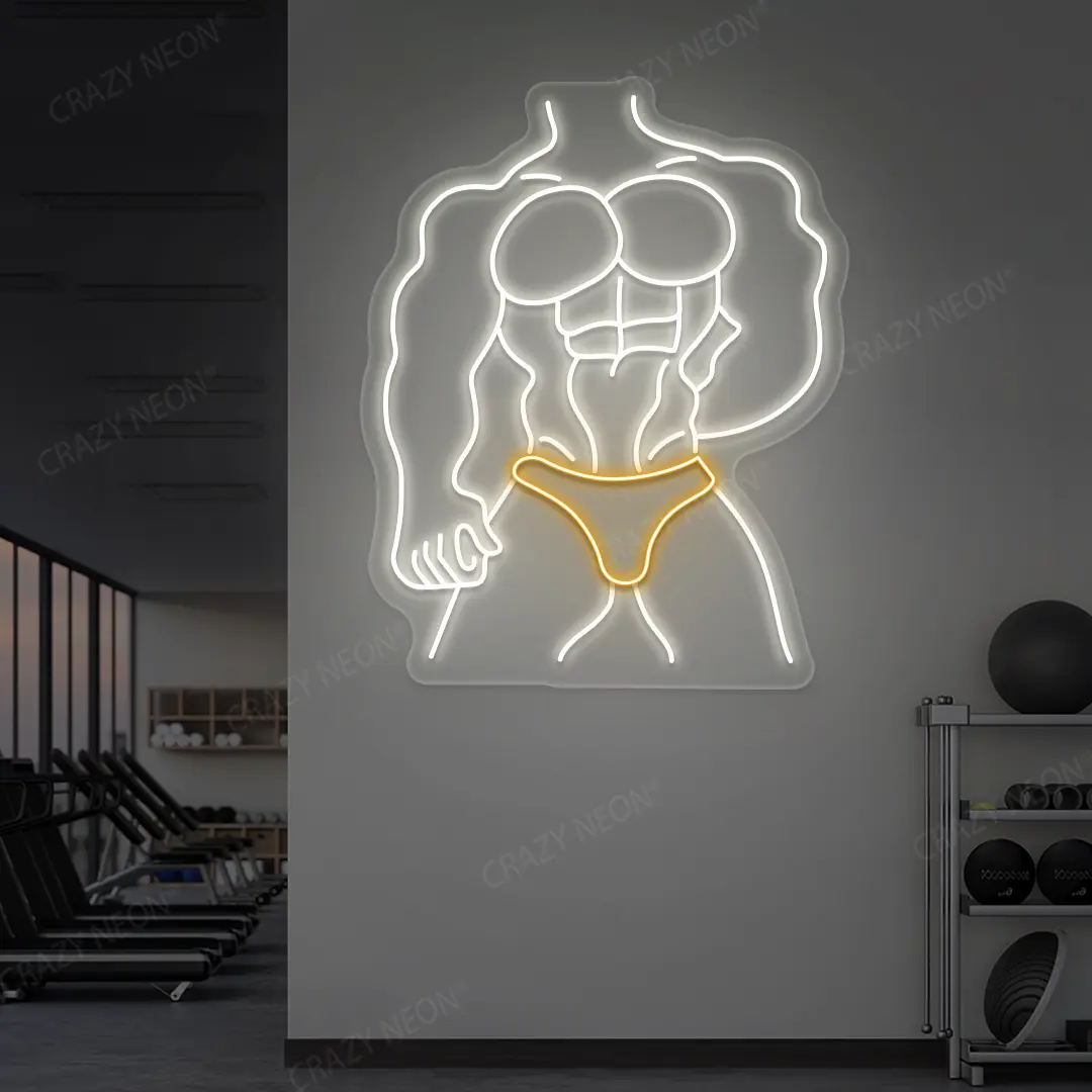orange and white physique pro neon sign mounted on a wall