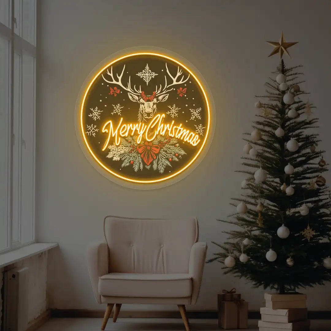 Reindeer Glow Christmas Decor Neon Artwork | Orange