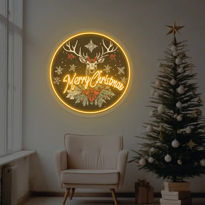 Reindeer Glow Christmas Decor Neon Artwork | Orange