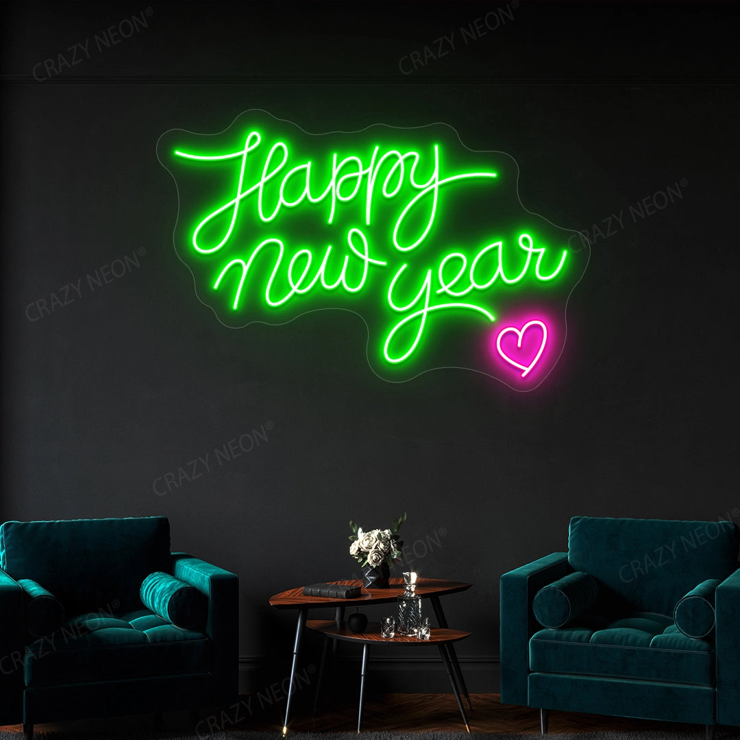 Happy New Year Heart Neon Sign | Green