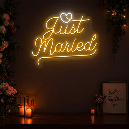 Just Married Vows Wedding Neon Sign in Orange color