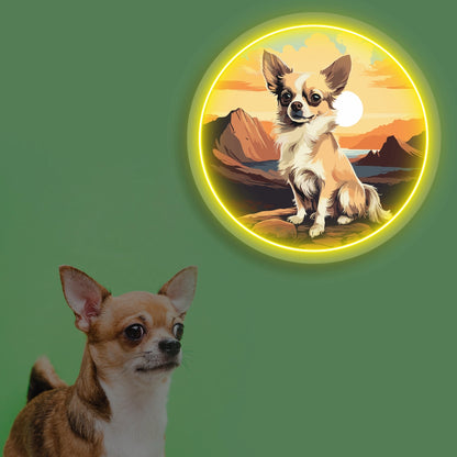 Sunset Canyon Long Coat Chihuahua Neon Artwork in yellow color