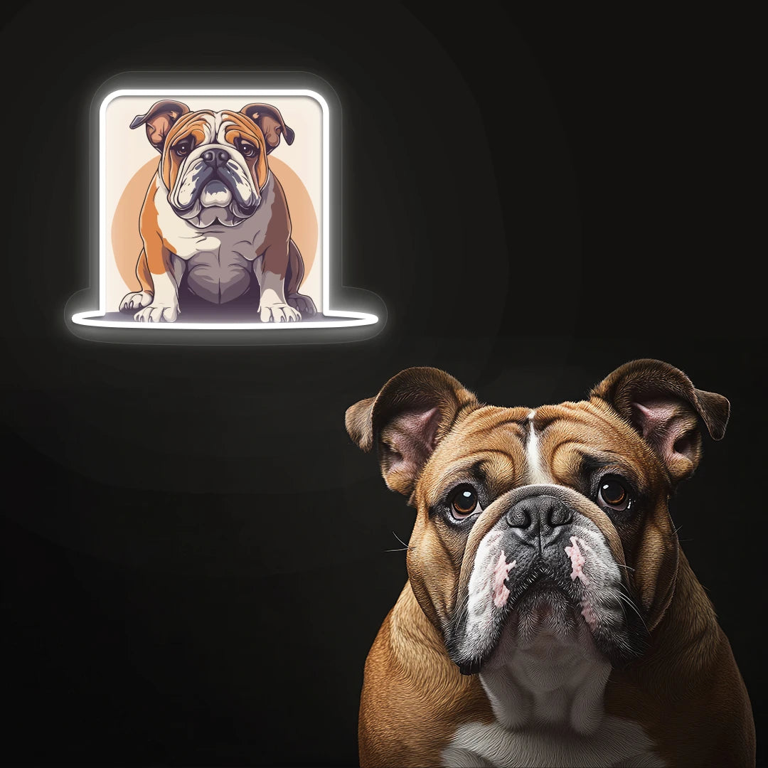 Bulldog Portrait Neon Artwork in warmwhite Color