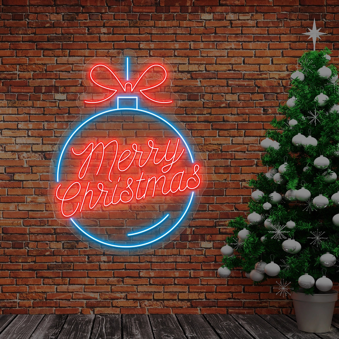 Merry Christmas Bauble LED Neon Sign| Ice blue 