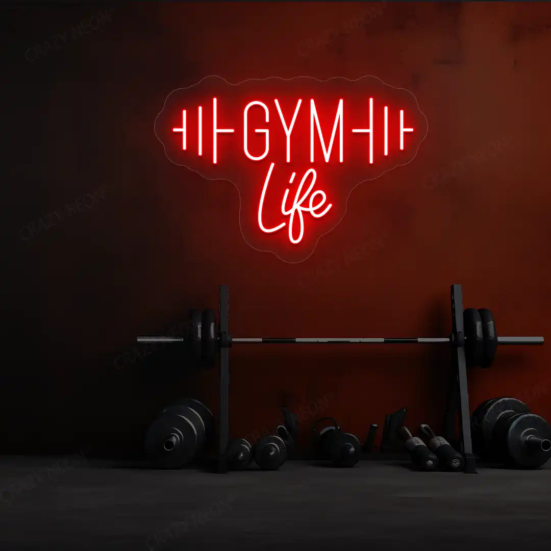 red gym life neon sign mounted on a wall