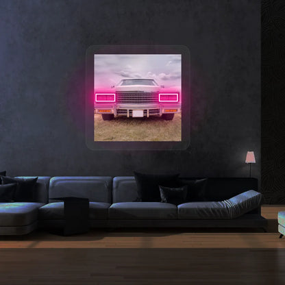 Classic American Coupe Headlight Neon Artwork | Pink