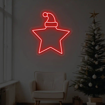 Santa Hat On Star Neon Sign | Red