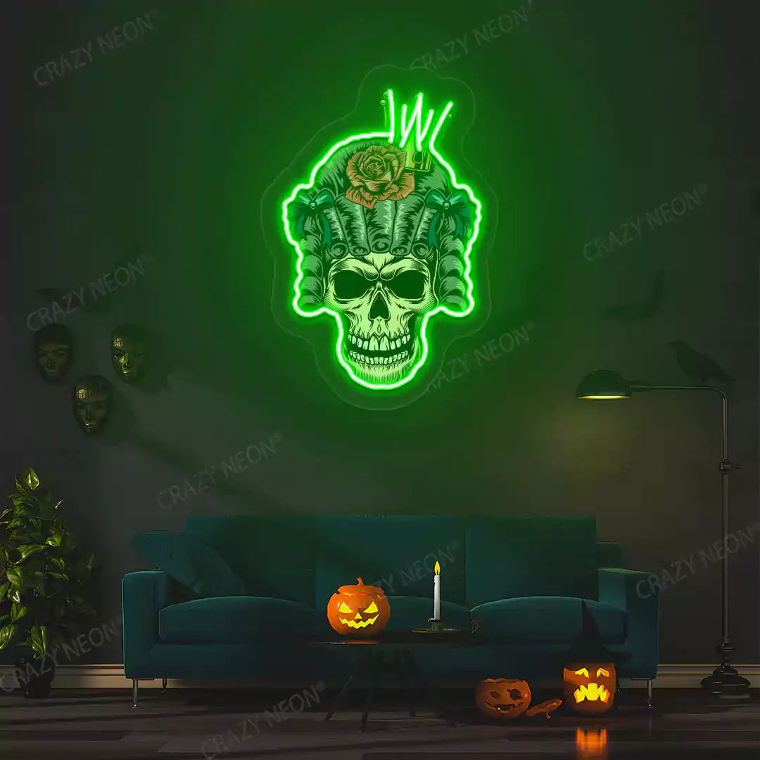Rose Crown Skull Neon Artwork | Green