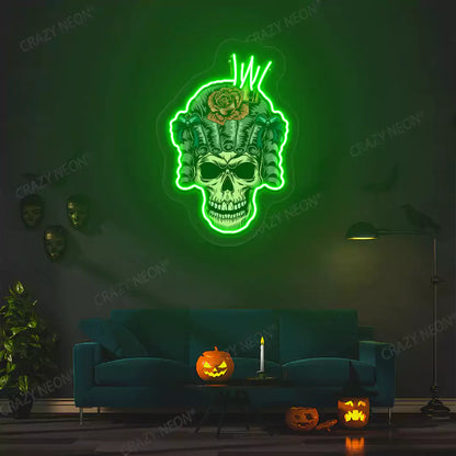 Rose Crown Skull Neon Artwork | Green
